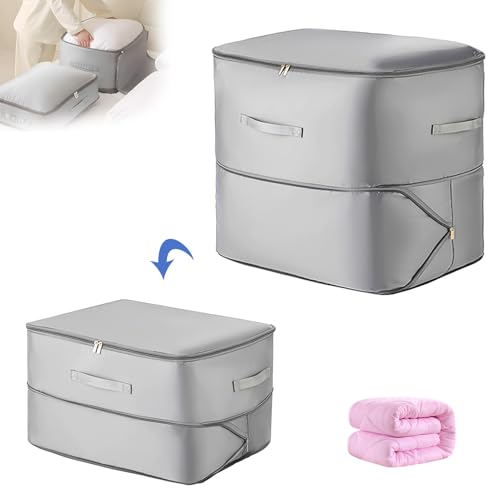 STFYUG Selbstkomprimierender Organizer, Ultra Space Saving Selfs Compression Organizer, Selbstkomprimierende Aufbewahrungstasche for Bettdecken Kleidung Decken (Grey, XL)
