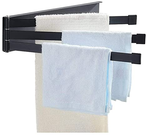 Generico Porta Asciugamani Porta Asciugamani da Bagno a Parete in Ferro Battuto con Rotazione di 180° con Mensola Porta Asciugamani Pieghevole a Tre Barre
