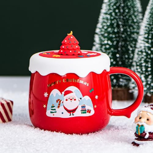 MAGICVOGEL Süße Kaffeetasse Weihnachten Kaffeebecher 380ml Keramik Weihnachtstasse Weihnachtsbaum Weihnachtsmann Elch Weihnachtsmotiv Geschenk Tasse (Rot-Weihnchtsmann)