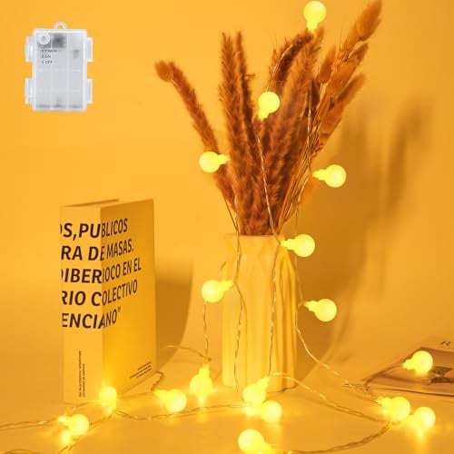 FFZZKJ Lichterkette Kugel für Kinderzimmer, Lichterkette Innen Außen mit Timer Batteriebetrieben für Weihnachten, 3M 20LED, Warmweiß
