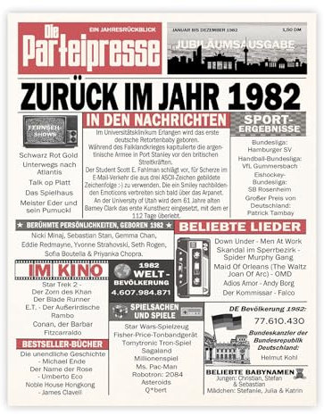 Stuff4 43. Vintage Bilder Poster Ungerahmt - Zurück im Jahr 1982 Zeitung - Wandbilder Wohnzimmer Schlafzimmer Vintage 43 Jahrgang Geboren, 20cm x 25cm Wand Deko Bild Kunstdrucke Wandposter Posters