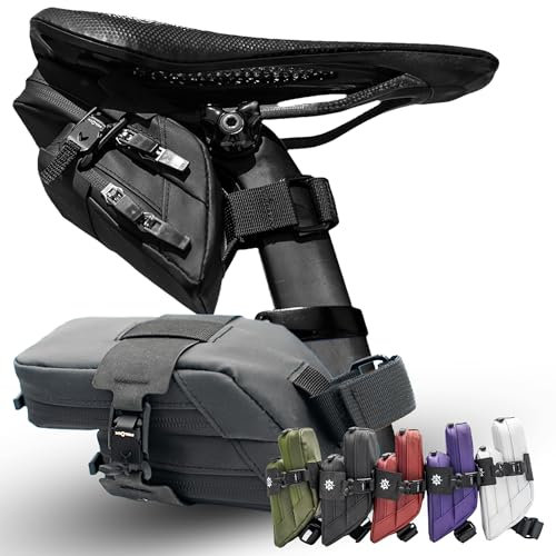 Lumiere & Co. Magnetische Schnellverschluss-Satteltasche – 7″ × 3″ × 3″ | Doppeltes Fach, Flaches Ziegel-Design | Fidlock Magnetische Black V Schnalle | Mach X (Schwarz)