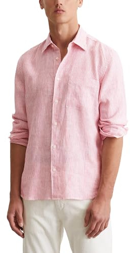 Marc OߴPolo Uomo Camicia in Lino a Maniche Lunghe a Righe, Rosa (Multi/Raspberry Pink), M