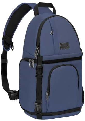 MOSISO Camera Sling Bag, DSLR/SLR/Mirrorless Camera Backpack Case Shockproof Photography Backpack with Tripod Holder & Removable Modular Inserts Compatible with Canon/Nikon/Sony/Fuji, Steel Blue