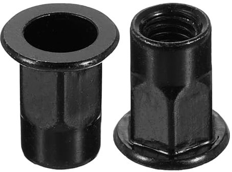 sourcing map Tuercas de remache M6 de rosca media hexagonal de acero al carbono con cabeza plana, 60 unidades