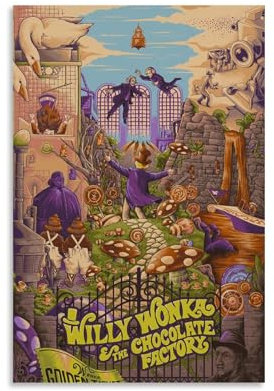 DONGFANX Willy Wonka And The Chocolate Factory Poster Dekorative Malerei Leinwand Wandkunst Wohnzimmer Poster Schlafzimmer Malerei,Wandkunst Bilddruck Moderne Familienzimmer Dekor 12x18inch(30x45cm)
