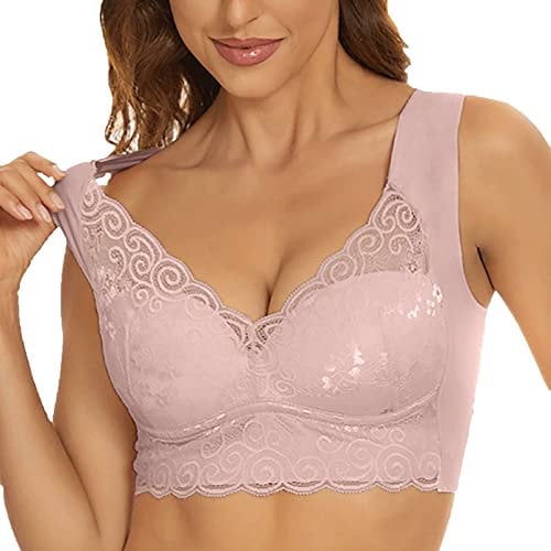 Womens Push Up Everyday Bras Comfortable Wireless Bralettes UK Sale Support Bras Comfort Lace Trim Wirefree Padded Bra UK Clearance Full Cup Seamless Full Coverage Non Wired Firm Control Bra