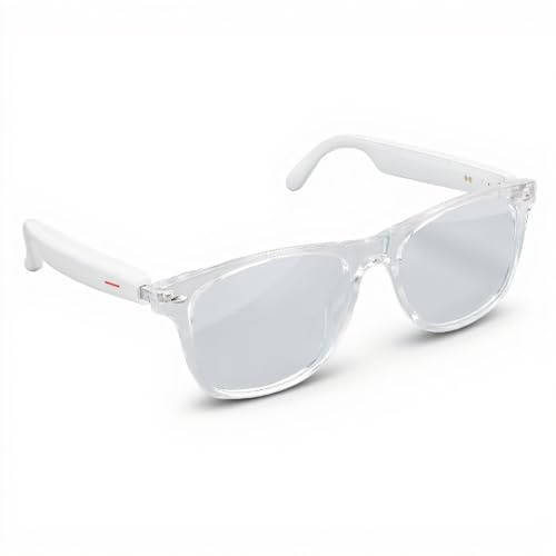 Smart Übersetzungsbrille mit Mikrofon Lautsprecher KI Echtzeit Sprachübersetzer, Blaulichtfilter Tragbare Video Übersetzungsbrille für Musik Reisen Telefonieren, Weiß