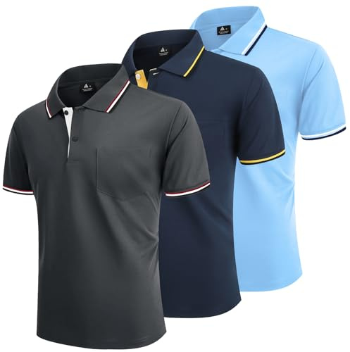 LLdress Polo Uomo Maniche Corte Pacco da 3 Polo da Golf Tennis T Shirt Leggera e Traspirante
