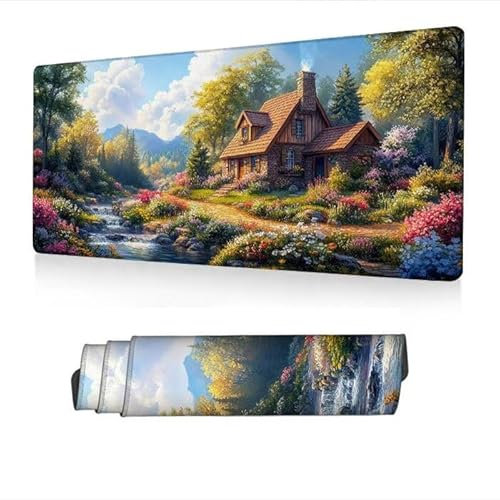 Tapis de Souris XXL 1400x600x3mm, Tapis Souris Jardin Mousepad Imperméable, Maisons Mouse Pad avec Base Antidérapant, Desk Mat avec Bords Surpiqués, Deco Bureau, Gaming Accessoire, Cadeaux S1-130
