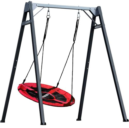 Potenza Kinderschaukel mit Nestschaukel Verzinktes Schaukelgestell bis 200kg belastbar Schaukel für Kinder Gartenschaukel Schaukelgerüst Schaukelset Metallgestell 206x159cm I Rot