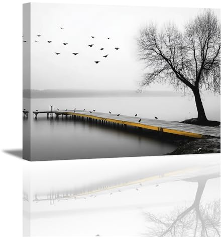 Piy Painting Landschaft Leinwand Wandbilder, Schwarz Weiß Leinwand drucken, Gerahmtes Kunst Bild, Leicht Zu Hängen Für Wohnzimmer Café Schlafsaal Küche Speisesaal, 30x40 cm