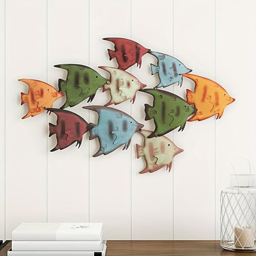 KJHWYXD Küste Metall 3d Wandbild Wanddeko, Vintage Bunte Fische Metall Wandkunst, Nautische Dekoration Schlafzimmer Wohnzimmer Garten Büro Wandbehang Strandthema Heimdekoration, 30x20cm