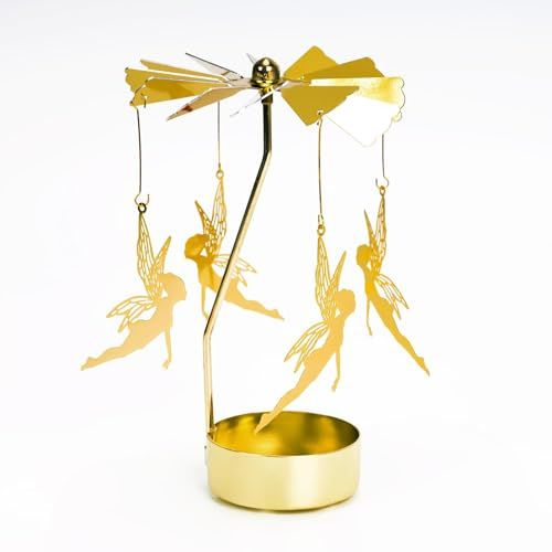 TenaLucy Drehbarer Kerzenhalter,Teelicht Karussell Windlicht Karussell Rotierender Kerzenhalter Teelichtkarussell Gold,Drehender Teelichthalter mit Engel Schneeflocke,für Tischdeko（Elf）