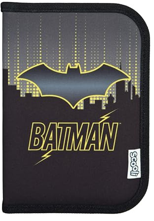 Scooli - Gefülltes Schüleretui Batman - Federmäppchen mit hochwertigen Stiften & Zubehör - Ideal für Schule, Freizeit und unterwegs - ab 6 Jahren