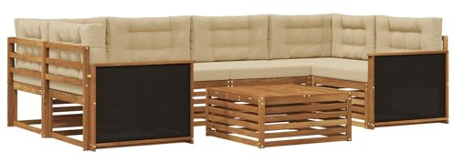vidaXL Outdoor-Sofagarnitur mit Kissen 7 pcs Natur und Beige Polyester, Gemütliches Outdoor-Set, modernes Lounge-Möbel, Garten-Sofa, tolle Terrassen-Sitzgelegenheit