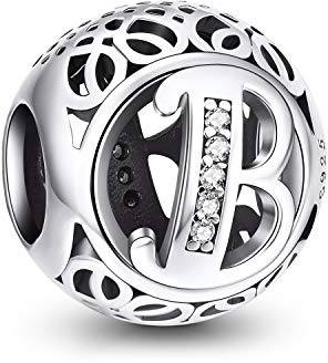 NINGAN Charm-Anhänger, 925 Sterlingsilber, Motiv: Buchstabe des Alphabets, für Armbänder, kompatibel mit europäischen Armbändern