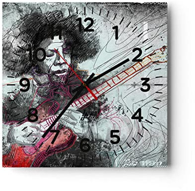 Modern Wanduhr Lied Gitarre Künstler Instrument 30x30cm Quadrat Klein Wand Uhr Glas Analog Zimmeruhren Küche Büro Wohnzimmer Glasuhr Wall Clock Dekoration Design Küchenuhr C4AC30x30-2559