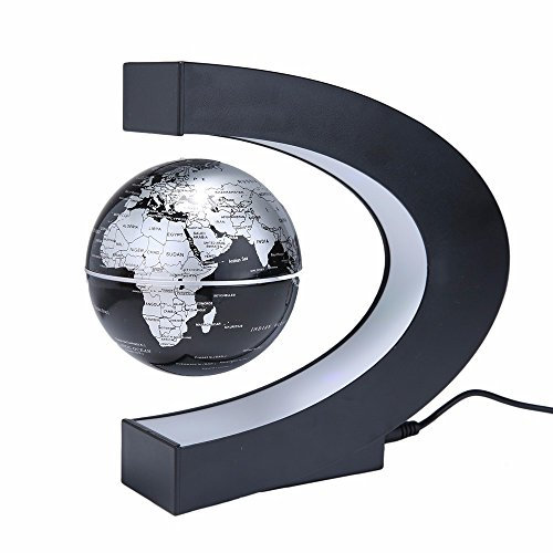 ele ELEOPTION LED Magnetisch Schwebender Globus Weltkarte LED Nachtlicht Schwebeglobus Floating Floater Erdkugel perfekt Dekoration für Büro Kinderzimmer Arbeitzimmer (Schwarz)