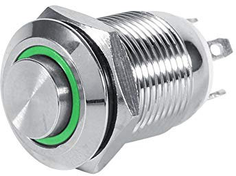 Keenso Auto Momentaner Druckknopf, 4 Polig 1NO 12mm LED Power Druckschalter Wasserdicht 2V/3V 2A Taste(Grün)