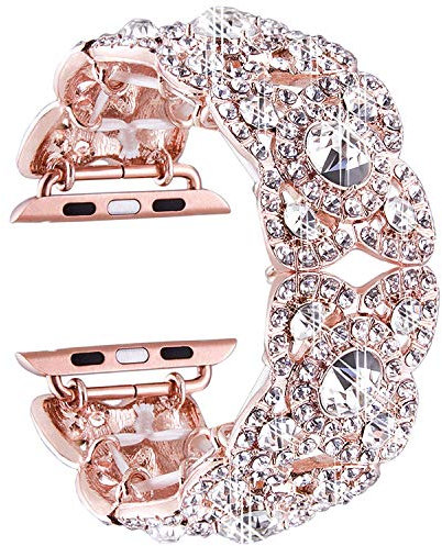 VIQIV Bracelet bling-bling compatible avec Apple Watch 42 mm, 44 mm, 45 mm, 46 mm, 49 mm, Ultra iWatch Series 11 10 9 8 7 6 5 4 3 SE SE2, bracelet en acier inoxydable avec strass et diamants pour