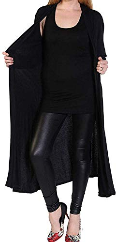 GirlzWalk Women's Long Sleeve Open Front Long Maxi Cardigan Ladies Longline Duster Coat (Black, UK/Medium)