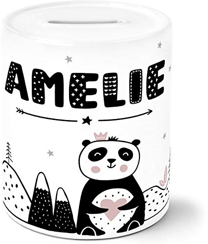 SpecialMe® Kinder Spardose mit Namen Panda-Bär Tiere Skandi Style Sparschwein Keramik Mädchen weiß Unisize