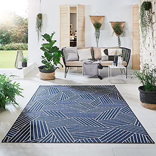 Steffensmeier Indoor Outdoor Teppich Öland Balkon Terrasse Küche Garten wasserfest Kunststoff, strapazierfähig, Kristall Blau Beige, 200x290 cm