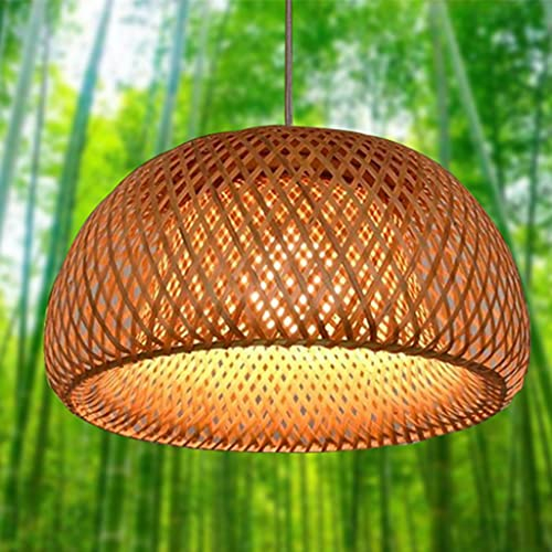 Pendelleuchte Landhausstil Hängeleuchten Vintage Rattan Gewebte E27 Kronleuchter Bambus Lampenschirm Höhenverstellbare Hängelampe Restaurant Schlafzimmer Wohnzimmer Café Deckenleuchte,60cm