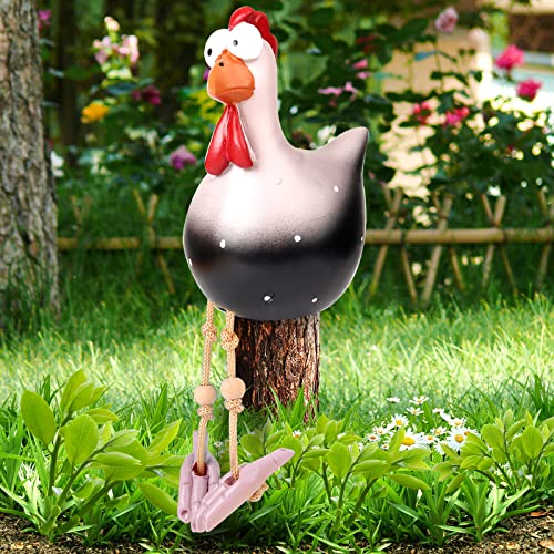 Nitoope Lustige Huhn Deko Garten, Harz-Hahn-Statuen im Freien dekorativ, Hühner Deko Christmas, Outdoor Garten Gartendeko Hinterhof Rasen Pfähle (Schwarz)