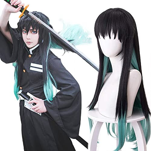 maysuwell Cosplay Perücken Anime Perücke für Frauen Schwarz-blauer Farbverlauf langes Haar für Halloween, Karneval, Kostümparty mit Perückenhaube