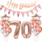 Deko 70. Geburtstag Frauen Rosegold - Luftballons, Girlande, Banner für Geburtstagsdekoration