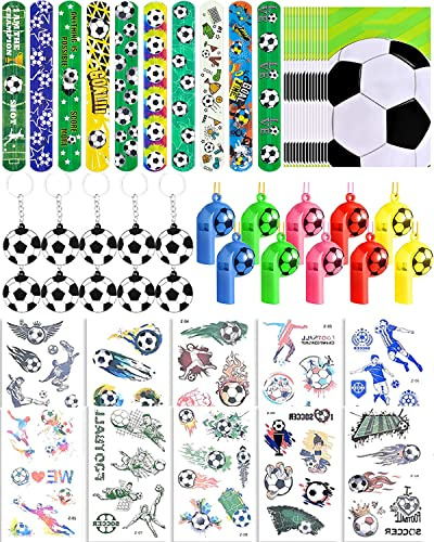 CYCFMYYLY 50 Pcs Football Party Bags with Key Chains, Wristbands, Whistles, Stickers, Favors for Kids Gifts