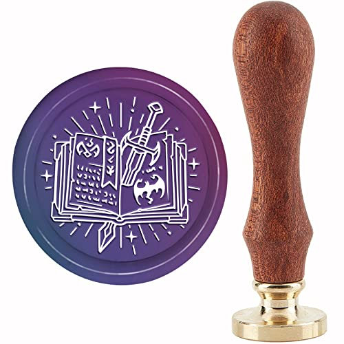 CRASPIRE HalloweenWachssiegelstempel Schwert Vintage Siegelwachs Stempel Magic Book 30 mm RetroHolzstempel Abnehmbarer Messingkopf für Hochzeitseinladungen Umschläge Halloween Weihnachten