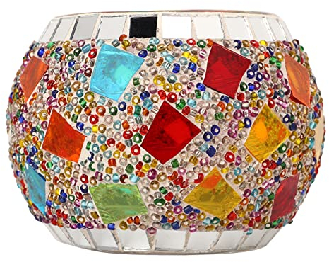 Portavelas de Cristal para Velas de Té, Candelabros de Mosaico Coloridos Hechos a Mano para El Hogar, Decoración de Navidad, Centro de Mesa para Fiesta de Boda