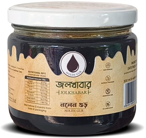 JOLKHABAR Nolen Gur from Bengal | Nalen Gur | 400g in weight | 300ml in volume | Khajur Gur - Fresh & Pure Khejur Gur - Liquid Date Palm Jaggery