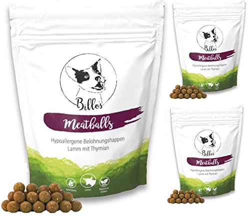 Meatballs Lamm Thymian Hundeleckerli Getreidefrei & Hypoallergen Sensitiv Weich - Kleine Hunde & Welpen Leckerlis Trainingsleckerli - Soft Dog Treats | Billos Mini 10mm 3er-Pack (3X 150g = 450g)