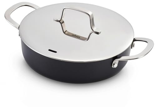Alva Maestro - Sartén de cerámica de 3.5 cuartos con tapa, sin PFAS/PFOA/PTFE, antiadherente no tóxico, apta para inducción y horno, aluminio de calor uniforme, apta para lavavajillas, sartén negra de