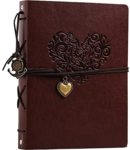 Lipfer Fotoalbum Vintage Leder Scrapbooking 30 Blätter (60 Seiten) Album Fotobuch Erinnerungen Buch Nachfüllbar Schwarze Seiten Kraft Papper