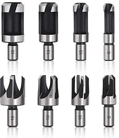 Juego de 8 Brocas para Hacer Espiga de Madera - Cónicas y Con Garras - Acero Carbono - 6mm / 10mm / 13mm / 16mm