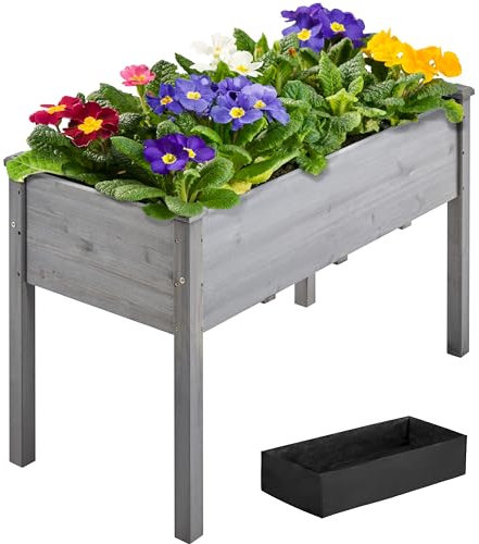Yaheetech Carré Potager de Jardin sur Pied 120,5 x 59 x 76,5 cm Jardin surélevé en Bois pour Intérieur Extérieur Gris