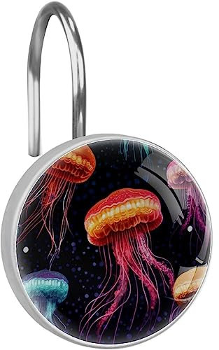 Set di 12 ganci per tenda da doccia in acciaio inox, vetro, resina, 3,7 x 3,7 cm