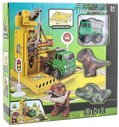Juinsa Parking Dinosaures, avec Garage, Tapis et Accessoires. Boîte 38x7x23