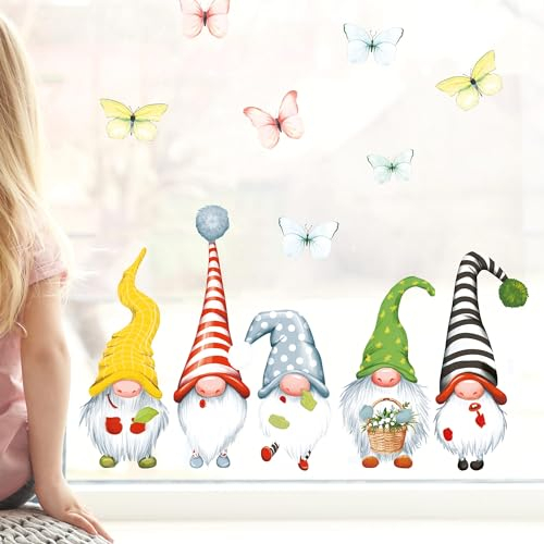 Wandtattoo Loft Fensterbild Frühling Ostern 5 Zwerge Schmetterlinge Fensterdeko Kinderzimmer Kind Frühlingsdeko Osterdeko, A3 Bogen