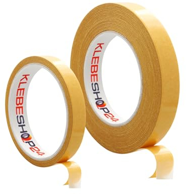 KLEBEBAND DOPPELSEITIG | Handreißbar | Breite wählbar | 10/50 m | Stark & permanent klebend | Universalklebeband | Doppelklebeband für Papier, Metall, Kunststoff, Pappe, Holz etc. / 25 mm x 10 mm