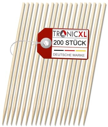 TronicXL 200x Bambusspieß 190x3mm Holzspieße Schaschlikspieße Holz Bambus Fleischspieß BBQ