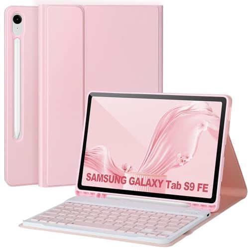 Keyboard Case for Samsung Galaxy Tab S9 FE 10.9/ S9 11 2023,Case with Keyboard for Samsung S9 FE with S Pen Holder,Detachable Wireless Bluetooth Keyboard for Galaxy S9 11 Auto Wake/Sleep,Pink