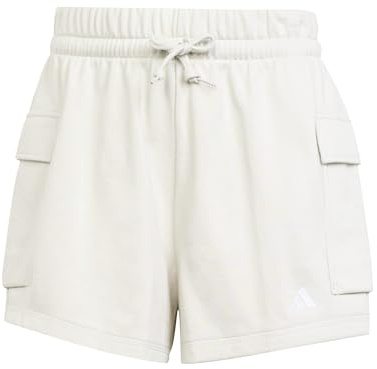 adidas Women's Essentials Small Logo French Terry Cargo Shorts, Wonder Alumina/White, XXS