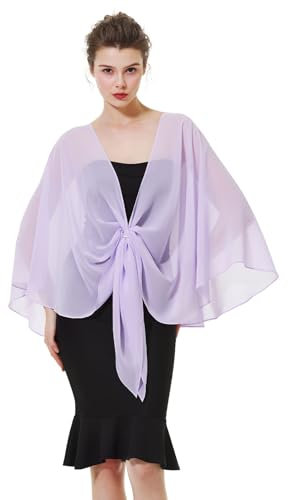 BEAUTELICATE Scialle Stola di Chiffon Donna Elegante Sciarpe Coprispalle CerimoniaDonna Estivo per Matrimonio Sposa Festa (Lilla chiaro,Taglia unica)