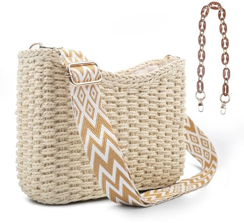 Fangoo Paille Bandoulière sac a Main Femmes Bandoulieres Paille Femme sac Crochet sac Boheme sac Boheme Avec Bretelles Croisées Obliques et Bretelles